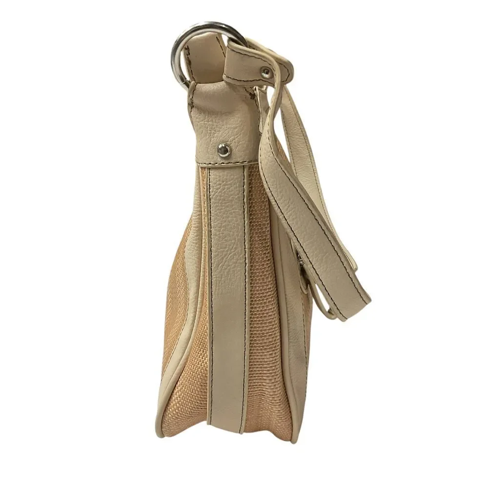 Franco Sarto Beige Textured Hobo Shoulder Bag w/ Front Zip Pocket Metal Logo‎